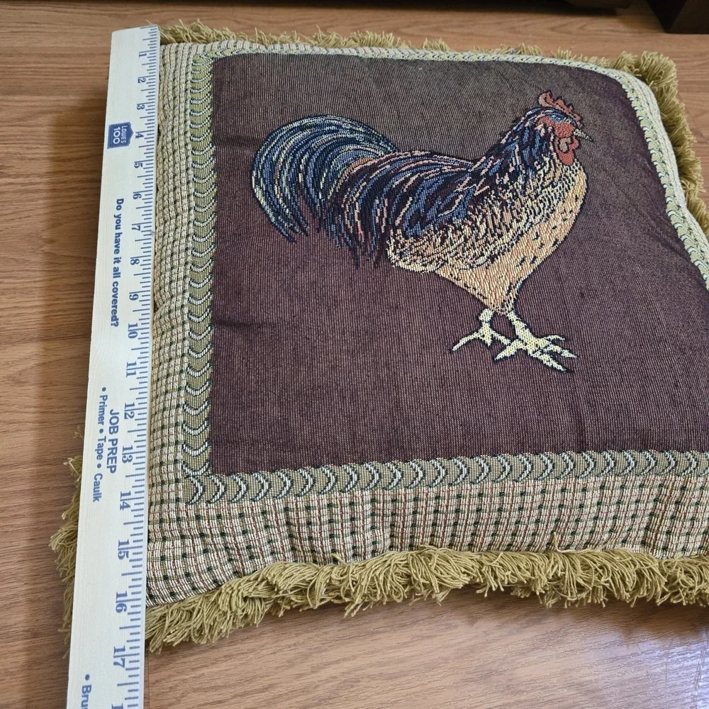 VTG Needlepoint Rooster Throw Pillow Velvet Farmhouse Country Cottage Grandma